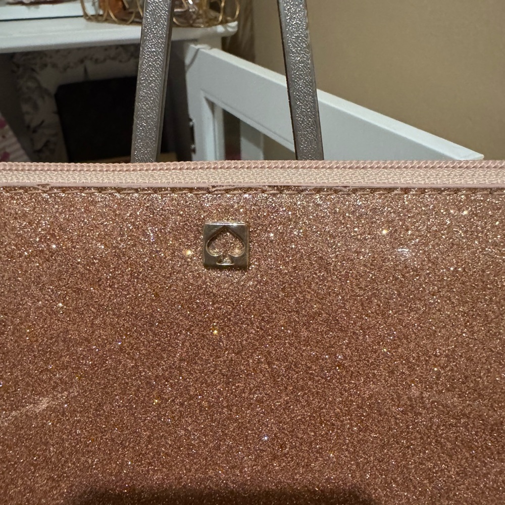 Kate Spade Mavis Street Neda Zip Around Glitter Wallet Rose Gold - Picture 2 of 11